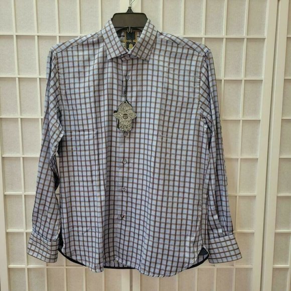 Luchiano Visconti Black Flip Cuff Long Sleeve Shirt Men's Size Medium Blue NWT
